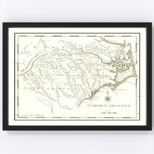 North Carolina Map 1795 - Old Map of North Carolina Art Vintage Print Framed Wall Art Canvas Portrait NC History Genealogy Farmhouse Décor