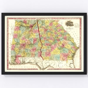 Alabama Map 1853, Vintage Alabama Map, Old Alabama Art, Wall Art Gift for Alabama History Lovers Retro Decor