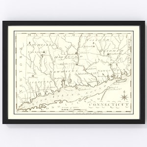 Connecticut Map 1795, Vintage Connecticut Map, Old Connecticut Art, Wall Art Gift for Connecticut History Lovers Retro Decor