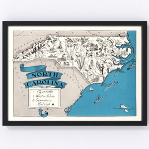 North  Carolina Map 1931 - Old Map of North  Carolina Art Vintage Print Framed Wall Art Canvas Portrait NC History Genealogy Farmhouse Décor