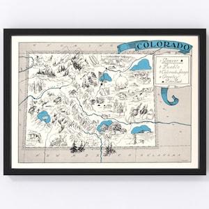 Colorado Map 1931 - Old Map of Colorado Art Vintage Print Framed Wall Art Canvas Portrait CO History Genealogy Farmhouse Décor