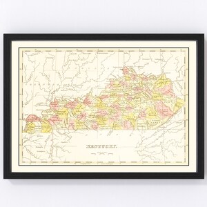 Kentucky Map 1835, Vintage Kentucky Map, Old Kentucky Art, Wall Art Gift for Kentucky History Lovers Retro Decor