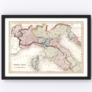Italy Map 1832, Vintage Italy Map, Old Italy Art, Wall Art Gift for Italy History Lovers Retro Decor