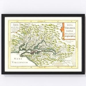Virginia Map 1630, Vintage Virginia Map, Old Virginia Art, Wall Art Gift for Virginia History Lovers Retro Decor