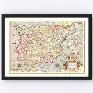 Spain Map 1623, Vintage Spain Map, Old Spain Art, Wall Art Gift for Spain History Lovers Retro Decor