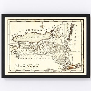 New York Map 1795, Vintage New York Map, Old New York Art, Wall Art Gift for New York History Lovers Retro Decor