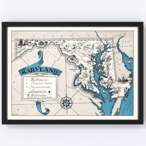Maryland Map 1931, Vintage Maryland Map, Old Maryland Art, Wall Art Gift for Maryland History Lovers Retro Decor