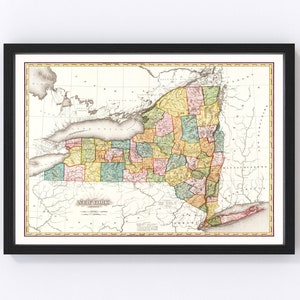 New York Map 1819, Vintage New York Map, Old New York Art, Wall Art Gift for New York History Lovers Retro Decor
