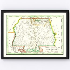 Mississippi Map 1814, Vintage Mississippi Map, Old Mississippi Art, Wall Art Gift for Mississippi History Lovers Retro Decor