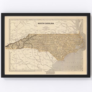 North  Carolina Map 1842 - Old Map of North  Carolina Art Vintage Print Framed Wall Art Canvas Portrait NC History Genealogy Farmhouse Décor