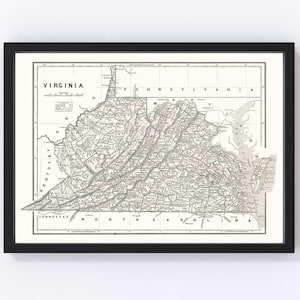 Virginia Map 1842 - Old Map of Virginia Art Vintage Print Framed Wall Art Canvas Portrait VA History Genealogy Farmhouse Décor