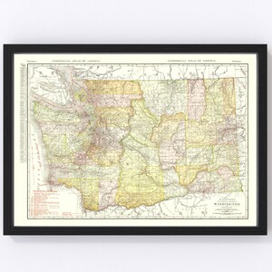 Washington Map 1917, Vintage Washington Map, Old Washington Art, Wall Art Gift for Washington History Lovers Retro Decor