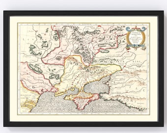 Ukraine, Russia Map 1623, Vintage Ukraine, Russia Map, Old Ukraine, Russia Art, Wall Art Gift for Ukraine, Russia History Lovers Retro Decor