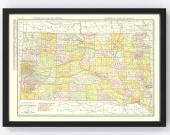 South Dakota Map 1917, Vintage South Dakota Map, Old South Dakota Art, Wall Art Gift for South Dakota History Lovers Retro Decor