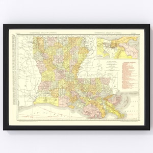 Louisiana Map 1917, Vintage Louisiana Map, Old Louisiana Art, Wall Art Gift for Louisiana History Lovers Retro Decor