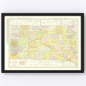 South Dakota Map 1917, Vintage South Dakota Map, Old South Dakota Art, Wall Art Gift for South Dakota History Lovers Retro Decor