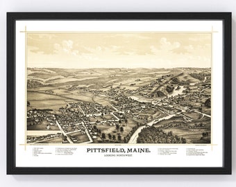 Pittsfield Map 1889, Vintage Pittsfield Map, Old Pittsfield Maine Art, Wall Art Gift for Pittsfield History Lovers Retro Decor