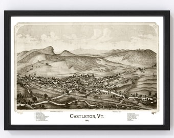 Castleton Map 1886, Vintage Castleton Map, Old Castleton Vermont Art, Wall Art Gift for Castleton History Lovers Retro Decor