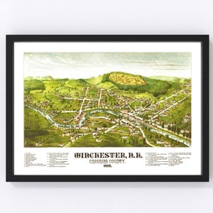 Winchester Map 1887, Vintage Winchester Map, Old Winchester New Hampshire Art, Wall Art Gift for Winchester History Lovers Retro Decor