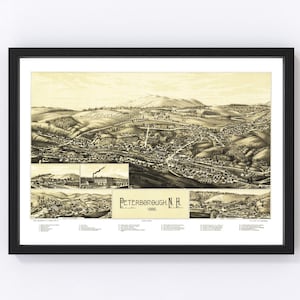Peterborough Map 1886, Vintage Peterborough Map, Old Peterborough New Hampshire Art, Wall Art Gift for Peterborough History Lovers Retro Dec