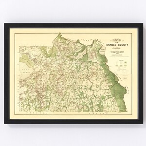Orange County Map 1890, Vintage Orange County Map, Old Orange County Florida Art, Wall Art Gift for Orange County History Lovers Retro Decor