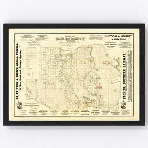 Marion County Map 1883, Vintage Marion County Map, Old Marion County Florida Art, Wall Art Gift for Marion County History Lovers Retro Decor