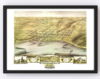 Stillwater Map 1870, Vintage Stillwater Map, Old Stillwater Minnesota Art, Wall Art Gift for Stillwater History Lovers Retro Decor