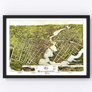 Bridgeport Map 1875, Vintage Bridgeport Map, Old Bridgeport Connecticut Art, Wall Art Gift for Bridgeport History Lovers Retro Decor