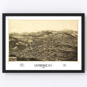 Cambridge Map 1886, Vintage Cambridge Map, Old Cambridge New York Art, Wall Art Gift for Cambridge History Lovers Retro Decor