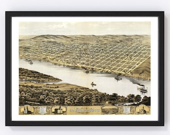 Leavenworth Map 1869, Vintage Leavenworth Map, Old Leavenworth Kansas Art, Wall Art Gift for Leavenworth History Lovers Retro Decor
