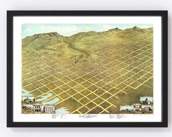 Salt Lake City Map 1870, Vintage Salt Lake City Map, Old Salt Lake City Utah Art, Wall Art Gift for Salt Lake City History Lovers Retro Deco