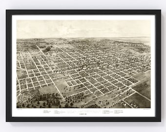 Bloomington Map 1867 - Old Map of Bloomington Illinois Art Vintage Print Framed Canvas Bird's Eye View Portrait History Genealogy
