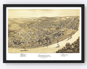 Duquesne Map 1897, Vintage Duquesne Map, Old Duquesne Pennsylvania Art, Wall Art Gift for Duquesne History Lovers Retro Decor