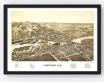 Carthage Map 1888, Vintage Carthage Map, Old Carthage New York Art, Wall Art Gift for Carthage History Lovers Retro Decor