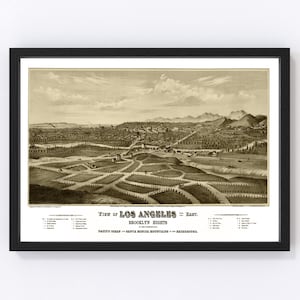 Los Angeles Map 1877, Vintage Los Angeles Map, Old Los Angeles California Art, Wall Art Gift for Los Angeles History Lovers Retro Decor