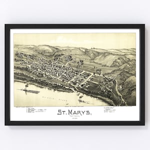 St. Mary&#39;s Map 1899, Vintage St. Mary&#39;s Map, Old St. Mary&#39;s West Virginia Art, Wall Art Gift for St. Mary&#39;s History Lovers Retro Decor