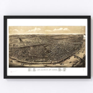 St. Louis Map 1895 - Old Map of St. Louis Missouri Art Vintage Print Framed Canvas Bird&#39;s Eye View Portrait History Genealogy Farmhouse