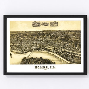 Moline Map 1889, Vintage Moline Map, Old Moline Illinois Art, Wall Art Gift for Moline History Lovers Retro Decor