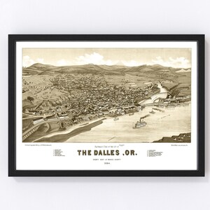 Dalles Map 1884 - Old Map of Dalles Oregon Art Vintage Print Framed ...
