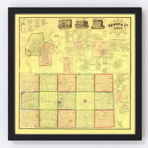 Seneca County Map 1864, Vintage Seneca County Map, Old Seneca County Ohio Art, Wall Art Gift for Seneca County History Lovers Retro Decor