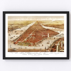 New York City Map 1884, Vintage New York City Map, Old New York City New York Art, Wall Art Gift for New York City History Lovers Retro Deco