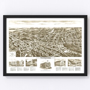 Mapa de Westwood 1924 - Mapa antiguo de Westwood, Nueva Jersey, impresión artística vintage, lienzo enmarcado, vista aérea, retrato, historia, genealogía, granja