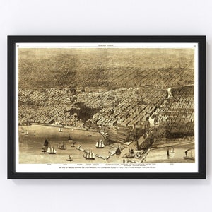 Chicago Map 1874, Vintage Chicago Map, Old Chicago Illinois Art, Wall Art Gift for Chicago History Lovers Retro Decor