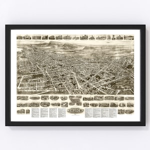 Meriden Map 1918, Vintage Meriden Map, Old Meriden Connecticut Art, Wall Art Gift for Meriden History Lovers Retro Decor