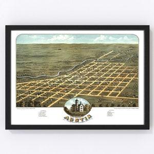 Austin Map 1870, Vintage Austin Map, Old Austin Minnesota Art, Wall Art Gift for Austin History Lovers Retro Decor