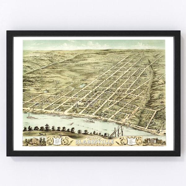 Clarksville Map 1870, Vintage Clarksville Map, Old Clarksville Tennessee Art, Wall Art Gift for Clarksville History Lovers Retro Decor