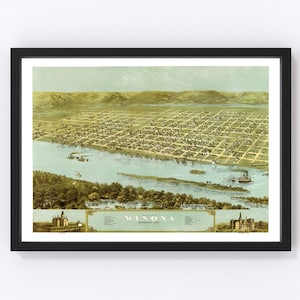 Winona Map 1867, Vintage Winona Map, Old Winona Minnesota Art, Wall Art Gift for Winona History Lovers Retro Decor
