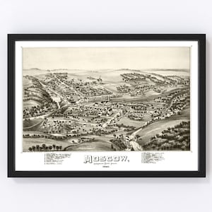 Moscow Map 1891, Vintage Moscow Map, Old Moscow Pennsylvania Art, Wall Art Gift for Moscow History Lovers Retro Decor