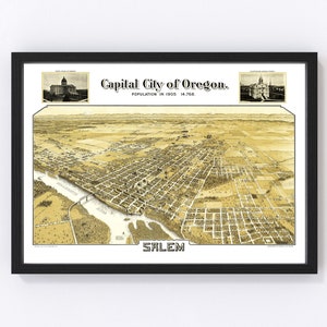 Salem Map 1905, Vintage Salem Map, Old Salem Oregon Art, Wall Art Gift for Salem History Lovers Retro Decor
