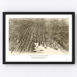 Baltimore Map 1912 - Old Map of Baltimore Maryland Art Vintage Print Framed Canvas Bird's Eye View Portrait History Genealogy Farmhouse